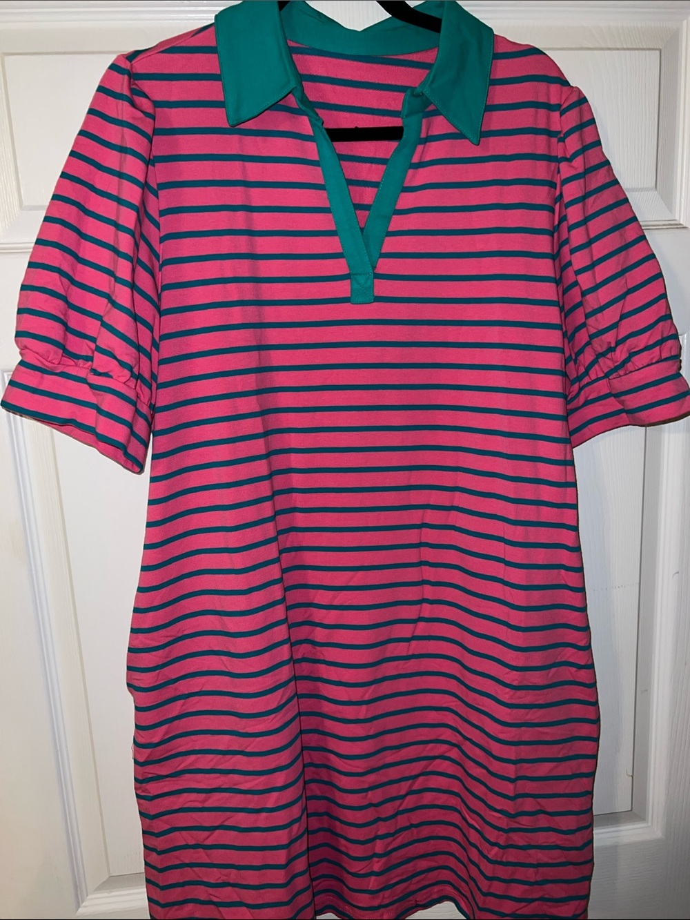 Pink & Teal Striped Polo Dress